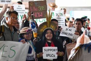 Con pancartas y en silencio, decenas de personas protestaron este miércoles en la zona de negociaciones de la COP16 para presionar el reconocimiento de los indígenas y sus conocimientos ancestrales en la cumbre de Naciones Unidas. Foto Afp.