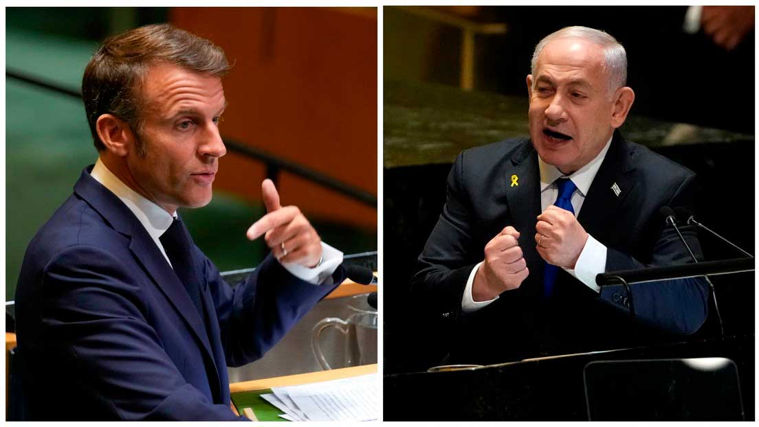 El presidente francés, Emmanuel Macron ( a la izquierda), y el primer ministro israelí, Benjamín Netanyahu.