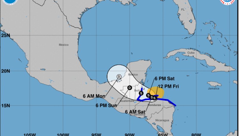 Trayectoria de tormenta tropical Sara. Foto: Conred / La Hora