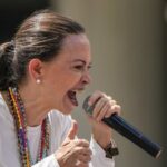 María Corina Machado habla durante una manifestación en Caracas (Venezuela), el 17 de agosto de 2024.
Ariana Cubillos / AP