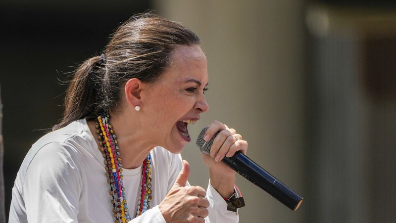 María Corina Machado habla durante una manifestación en Caracas (Venezuela), el 17 de agosto de 2024. Ariana Cubillos / AP