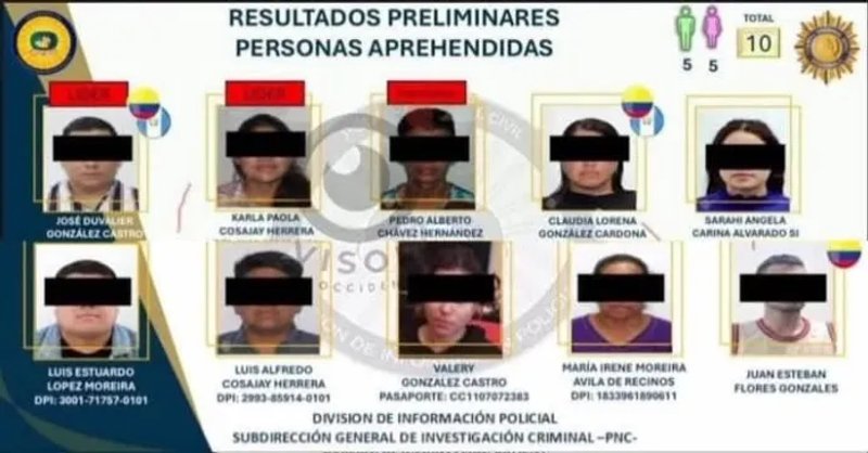 Listado de las personas capturadas durante las diligencias. Foto La Hora: PNC