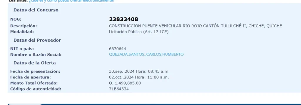 Adjudicación de puente que se desplomó en Quiché. Foto: Captura de Pantalla / La Hora