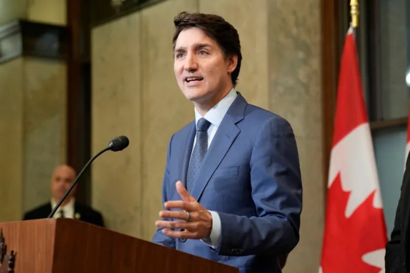 Prime Minister Justin Trudeau holds a news conference on imposed U.S. tariffs in Ottawa on Tuesday, March 4, 2025. (Adrian Wyld /The Canadian Press via AP)