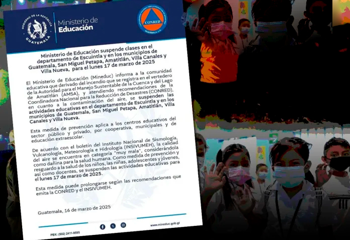 Mineduc suspende clases por mala calidad del aire en cinco municipios de Guatemala y Escuintla