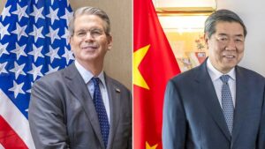 China y EE.UU. entablan conversaciones en Suiza con la expectativa de enfriar la guerra comercial El secretario del Tesoro de EE.UU., Scott Bessent, y el viceprimer ministro chino, He Lifeng. Martial Trezzini / Keystone / AP